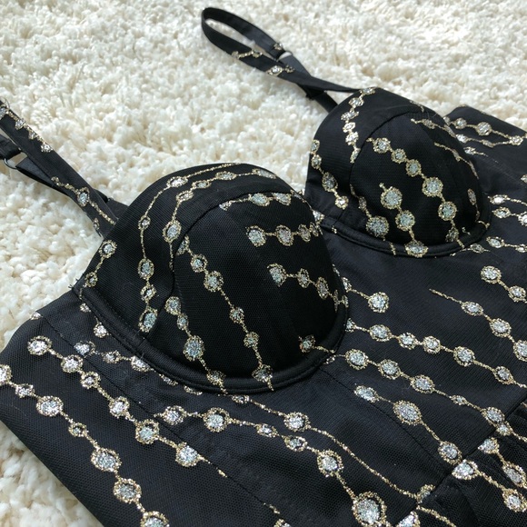 Moda Intl. black / gold corset glitter mini dress - Picture 3 of 7